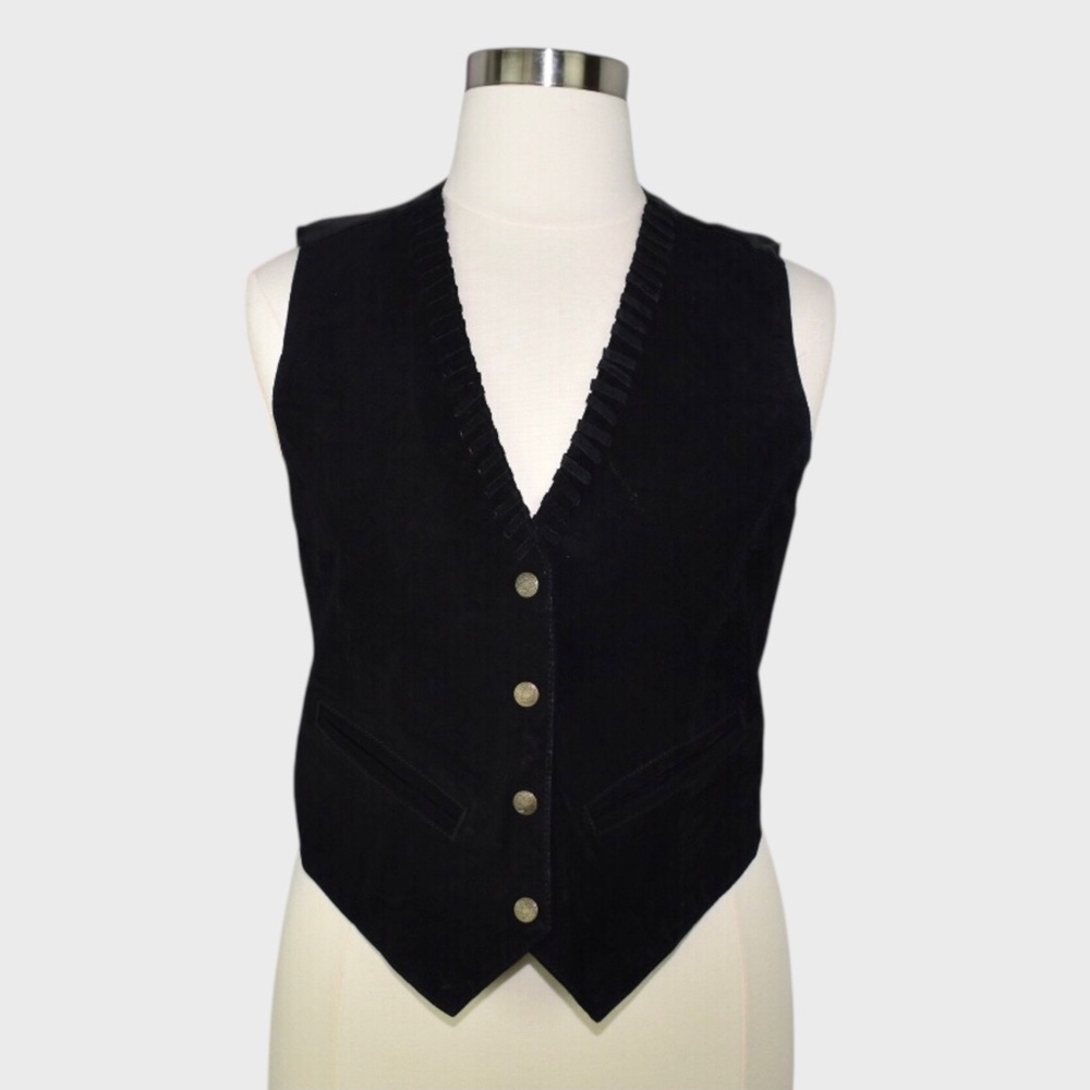 Starling Black Genuine Leather Button Front Vest
